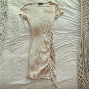 Lulu's Cream Ruched Bodycon Mini Dress with Flutter Sleeves